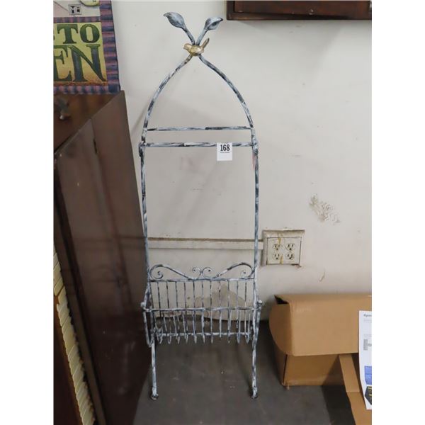 Ornate Bird Motif Metal Magazine Rack w/Hanger