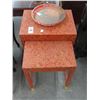 Image 1 : Floral Paper Covered Nesting Tables, Silver Bar Brewer Vintage Tray