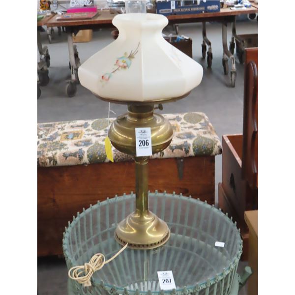 Vintage Brass w/Glass Floral Shade Lamp