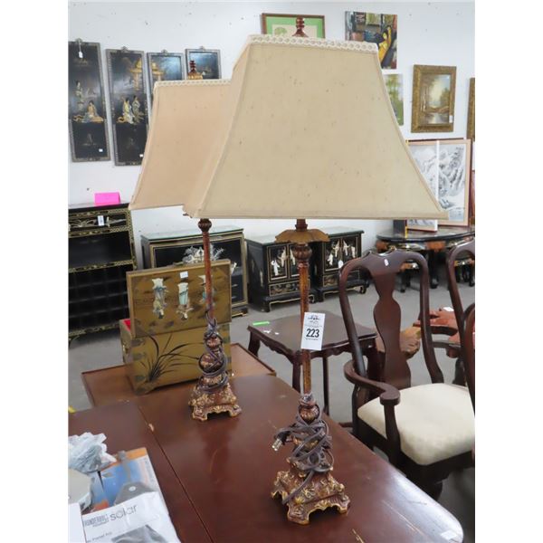 Ornate Cast Stick Lamps - Pair