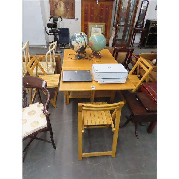 Drop Leaf Cabinet Table w/4 Folding Chairs Set