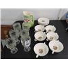 Image 1 : Pressed Stems, Moss Rose Bowls, Glazed Pitcher, Red Tin
