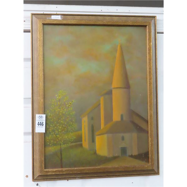 Old Framed Oil On Board Church Wall Art