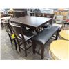 Image 1 : Mocha High Bar Table w/4 Black Padded Stools and Bench