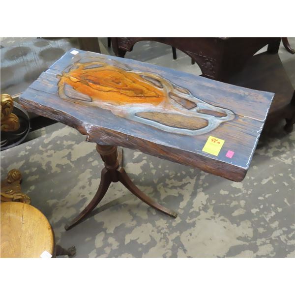 Resin Top Hardwood Pedestal Side Table