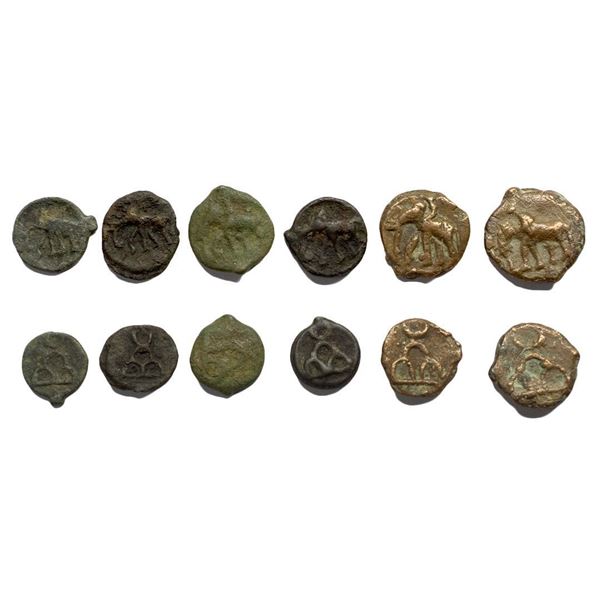 Ancient, Sunga Period (1st Century BC), Uninscribed, Cast Copper Unit, Set of 6 all different weight