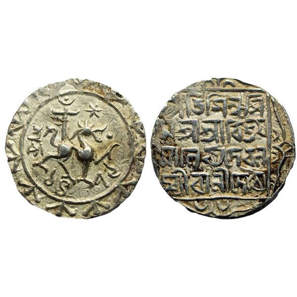 Vijaya Manikya, Silver Tanka, 10.71g, Saka 1479, citing Queen Lakshmi, Pratisindhu Sim Type