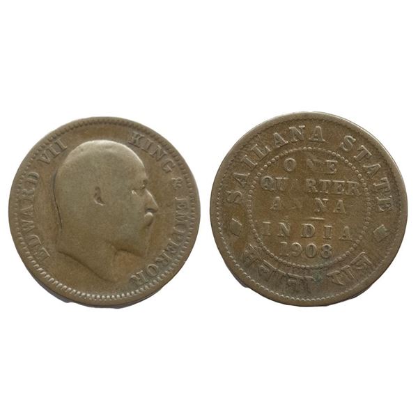 Sailana, Jaswant Singh (c. 1890-1919 AD), Copper Â¼ Anna, 4.61Grms