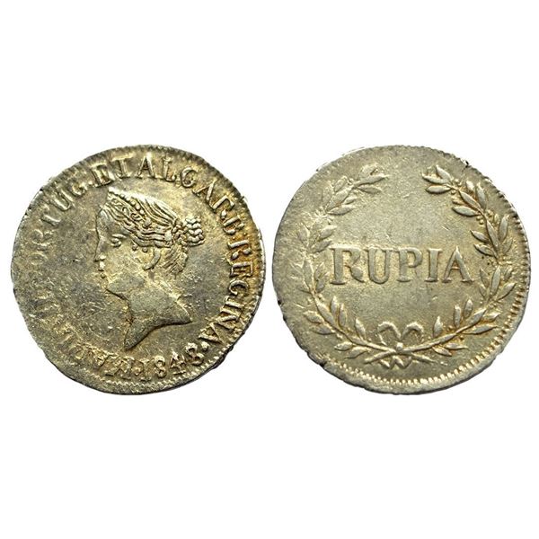 Indo-Portuguese, Goa, Maria II, Silver Rupia, 1848 AD