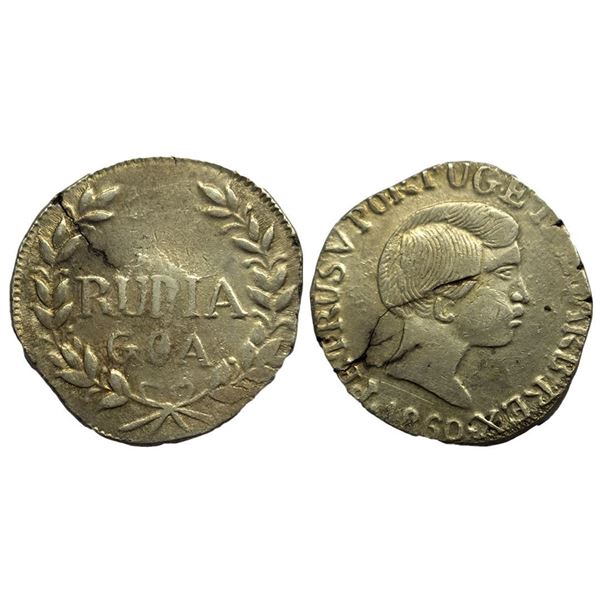 Indo Portuguese, D. Pedro V (1853-1861 AD), Goa, silver rupia, AD 1860, KM 279