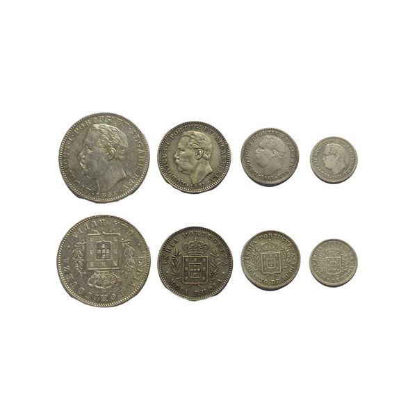 Indo-Portugues, Colonial issue, Ruler Luiz I, A set of Silver Rupia, Â½, Â¼ and 1/8 Rupia (4), AD 18