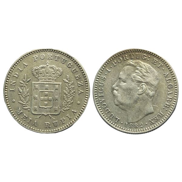 Indo Portuguese, Goa, Luiz I (Ludwig) (1861-1889 AD), Silver (.917) Meia Rupia, 5.81 gms