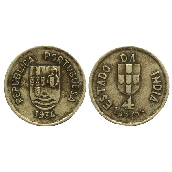 Indo Portuguese, Goa, (Republic of Portugal), Copper-Nickel, 4 Tanga, 1934