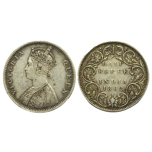 British India, Victoria Queen, Silver Â½ Rupee, 1862, Bombay Mint