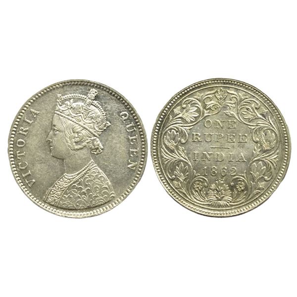 British India. Victoria Queen, Silver Rupee, 1862, 0/5 Dots