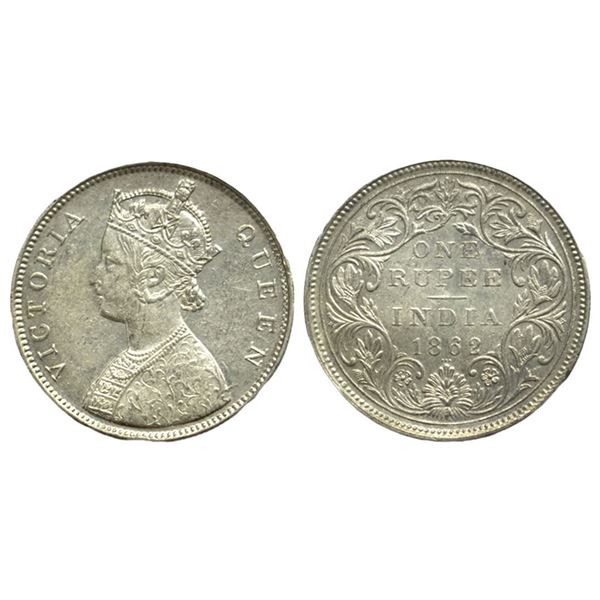 British India. Victoria Queen, Silver Rupee, 1862, 0/3 Dots