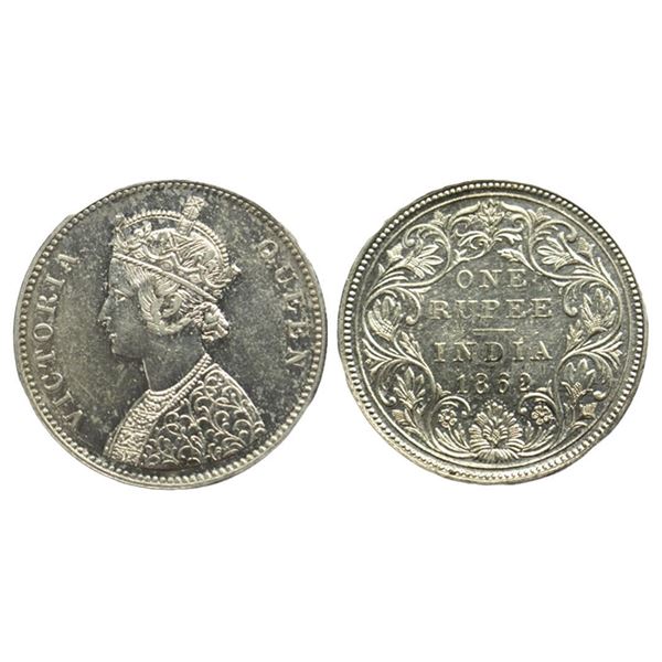 British India. Victoria Queen, Silver Rupee, 1862, 0/10 Dots