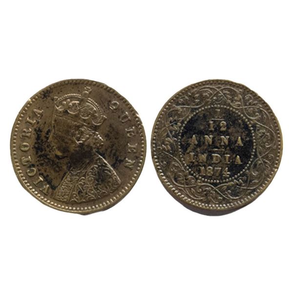 British India, Victoria Queen,  Copper, 1/12 Anna, 1874, Calcutta Mint