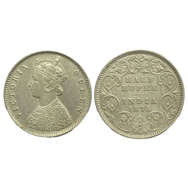 British India, Victoria Queen, Silver Â½ Rupee, 1875, Calcutta Mint