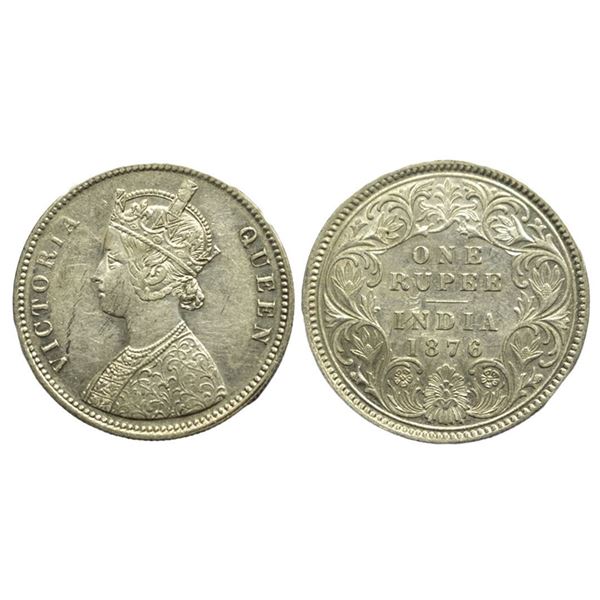 British India. Victoria Queen, Silver Rupee, 1876, Calcutta Mint