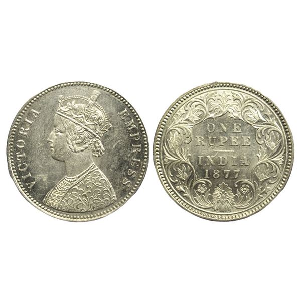 British India. Victoria Empress, Silver Rupee, 1877, Calcutta Mint