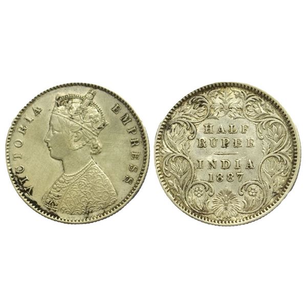 British India, Victoria Empress, Silver Â½ Rupee, 1887, Calcutta Mint