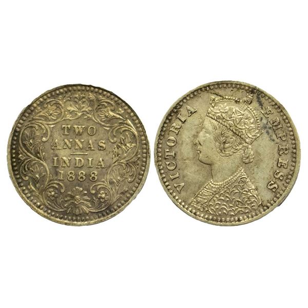 British India, Victoria Empress, Silver Two Annas, 1888, Bombay MInt