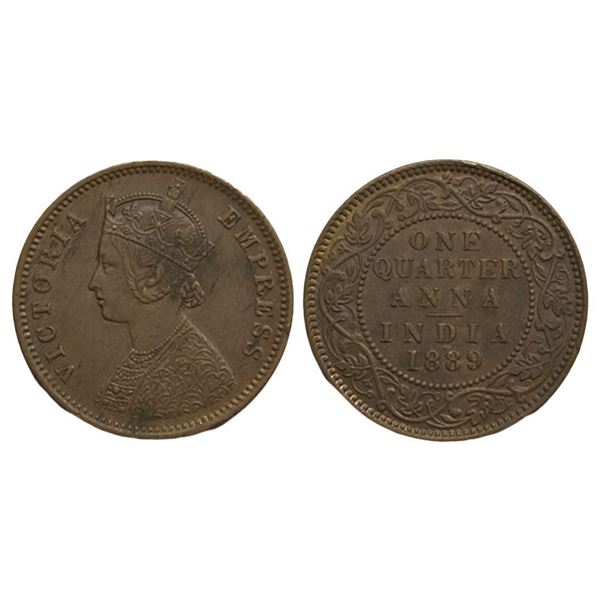 British India, Victoria Queen, Copper, One Quarter Anna, 1889, Bombay Mint