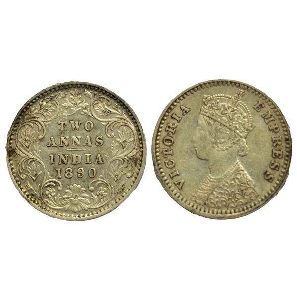 British India, Victoria Empress, Silver Two Annas, 1890, Bombay Mint