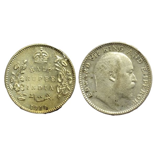 British India, Edward VII, Silver Â½ Rupee,1910, Bombay Mint