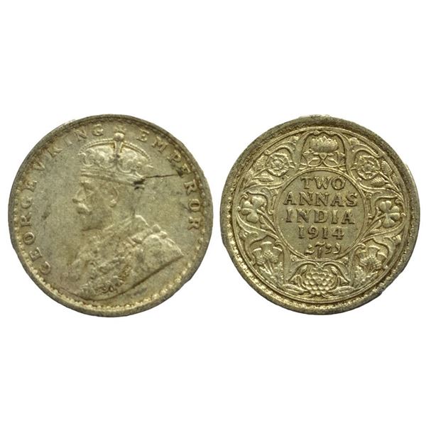 British India, King George V, Silver Two Annas, 1914, Calcutta Mint