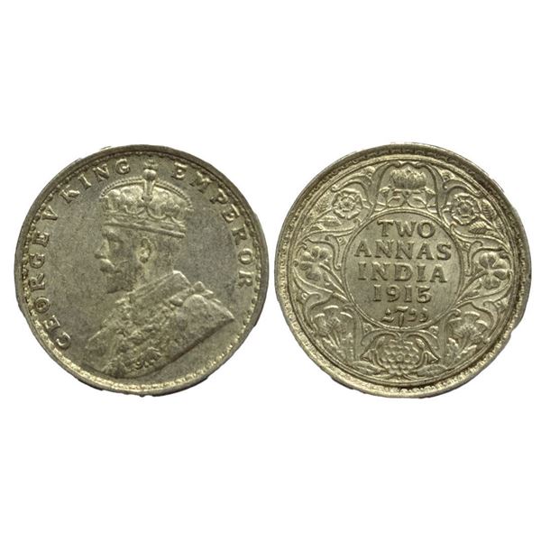 British India, King George V, Silver Two Annas, 1915, Bombay Mint, Uncirculated.