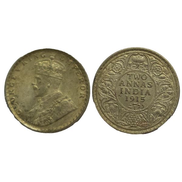 British India, King George V, Silver Two Annas, 1915, Calcutta Mint, Uncirculated
