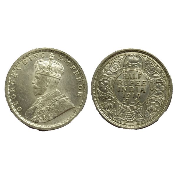 British India, King George V, Silver Â½ Rupee, 1916, Calcutta Mint