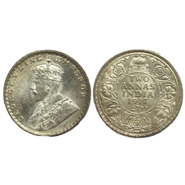 British India, King George V, Silver Two Annas, 1917, Calcutta Mint, Uncirculated