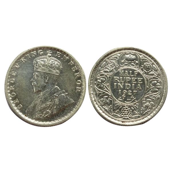 British India, King George V, Silver Â½ Rupee, 1927, Calcutta Mint