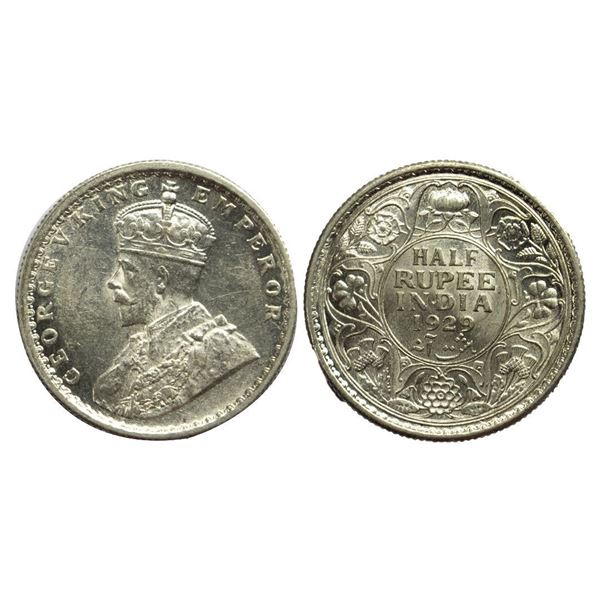 British India, King George V, Silver Â½ Rupee, 1929, Calcutta Mint
