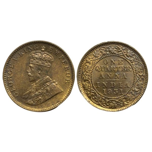 British India, King George V, Copper, One Quarter Anna, 1931, Calcutta Mint