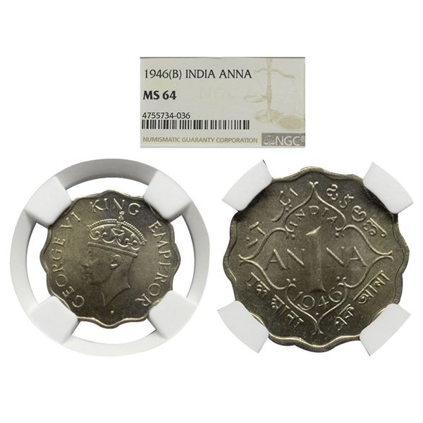 British India, King George VI, Copper-Nickel 1 Anna, 1946, Bombay Mint, Graded MS64 by NGC