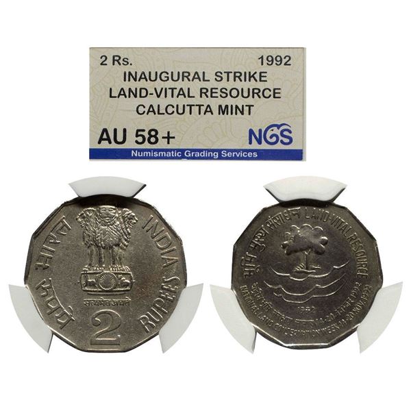 Republic India ,Two rupee ,1992,Land Vital Resource, Inaugural Strike,