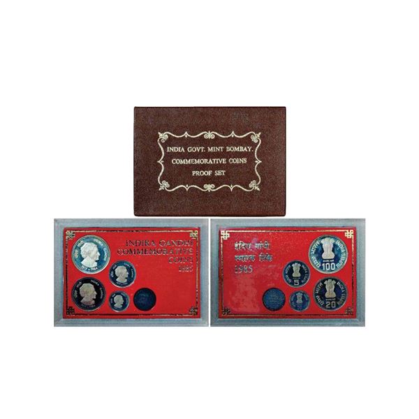 Republic India, Proof Set, 1985, Indira Gandhi, Set of 4 Coins, 100 Rupees