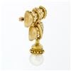 Image 4 : Vintage 18K Gold Diamond Matte Finish Dual Column Bar Brooch & Pearl Bead Dangle