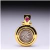 Image 1 : 18k Yellow Gold Tourmaline & Greek Coin Pendant
