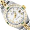 Image 1 : Rolex Ladies Two Tone Quickset White Roman Yellow Gold Diamond And Emerald Bezel