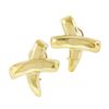 Image 1 : 14k Yellow Gold Large Hammered Polished Finish X Statement Omega Earrings