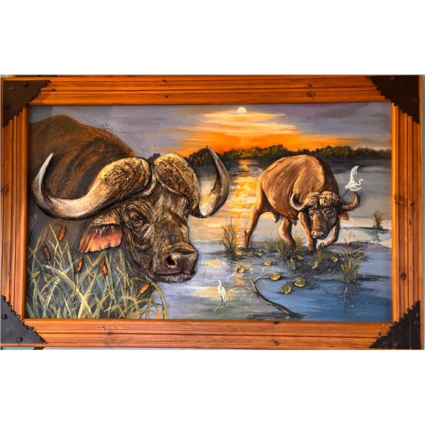 Buffalo Sculpture Painting and Louis Vuitton Carmel Handbag