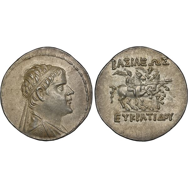 BACTRIA: Eukratides I Megas, ca. 170-145 BC, AR tetradrachm (16.97g), NGC Choice AU