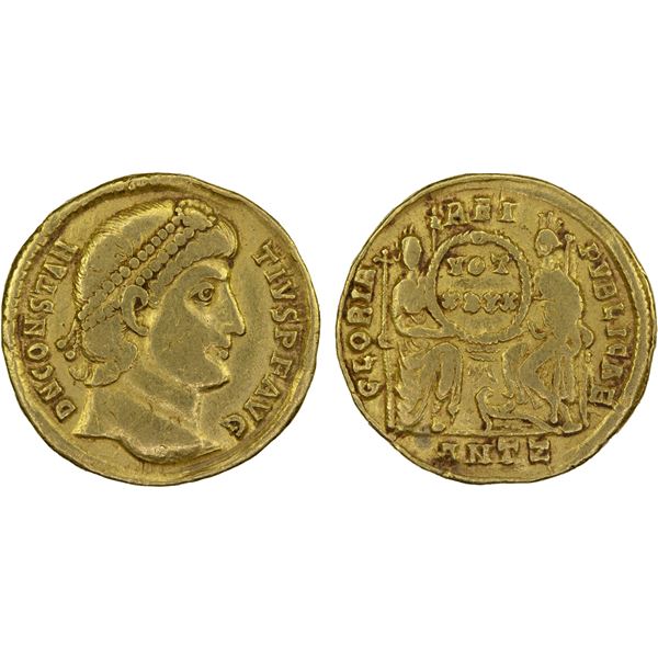 ROMAN EMPIRE: Constantius II, 337-361 AD, AV solidus (4.37g), Antioch, 355-361 AD, Fine
