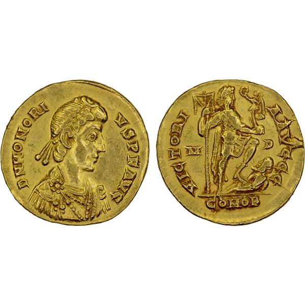 ROMAN EMPIRE: Honorius, 393-423 AD, AV solidus (4.33g), Mediolanum (Milan), VF-XF