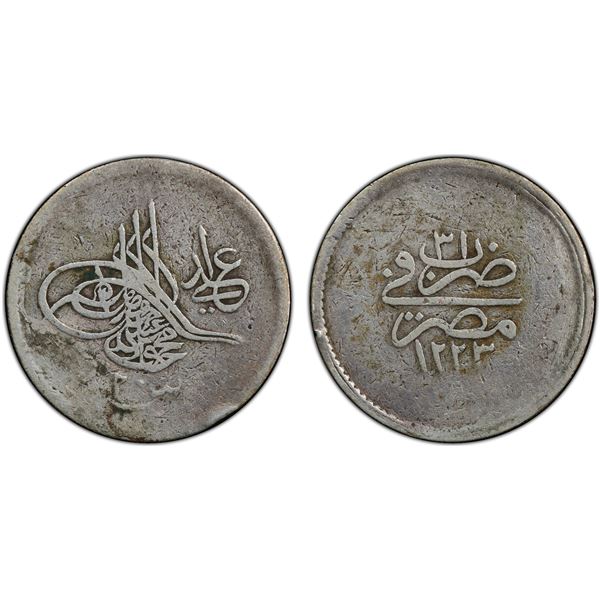 EGYPT: Mahmud II, 1808-1839, AR 20 qirsh, Misr, AH1223 year 31, PCGS Fine details